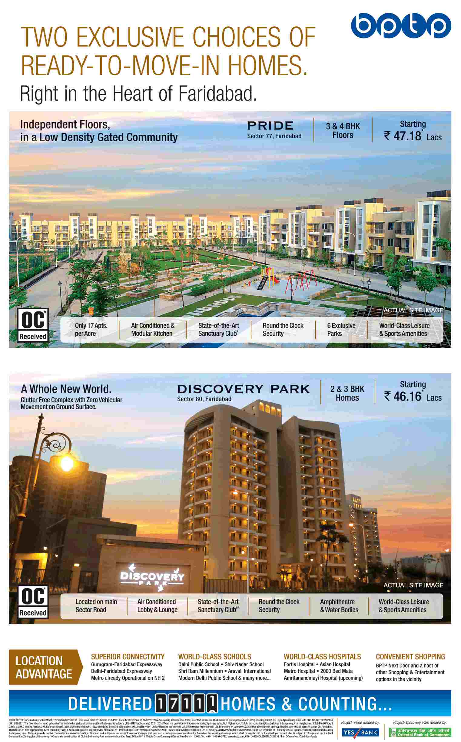 2 exclusive choices of ready to move homes by BPTP Limited in Faridabad Update